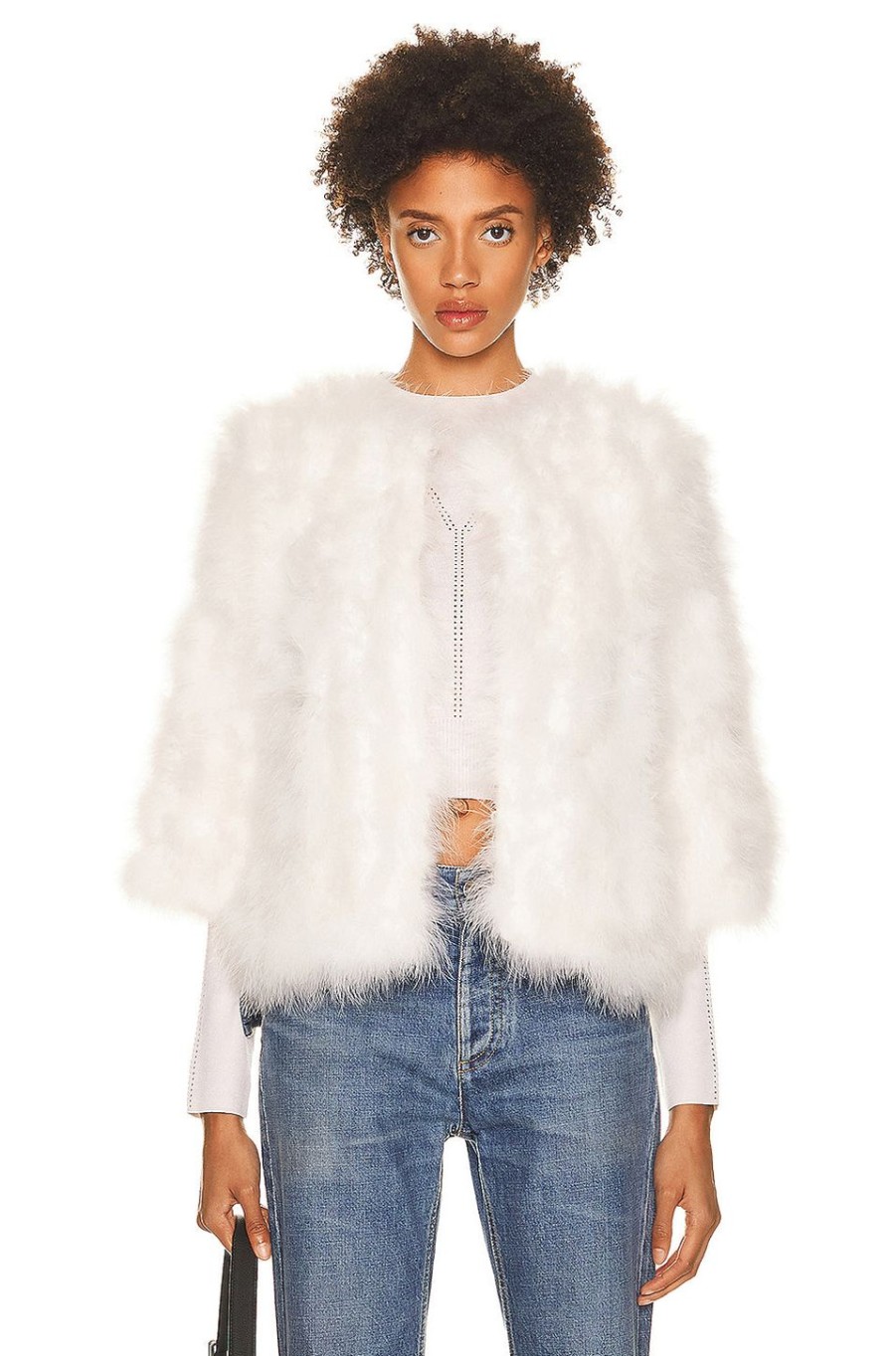 Women Yves Salomon Jackets & Coats | Feather Cropped Jacket Meringue