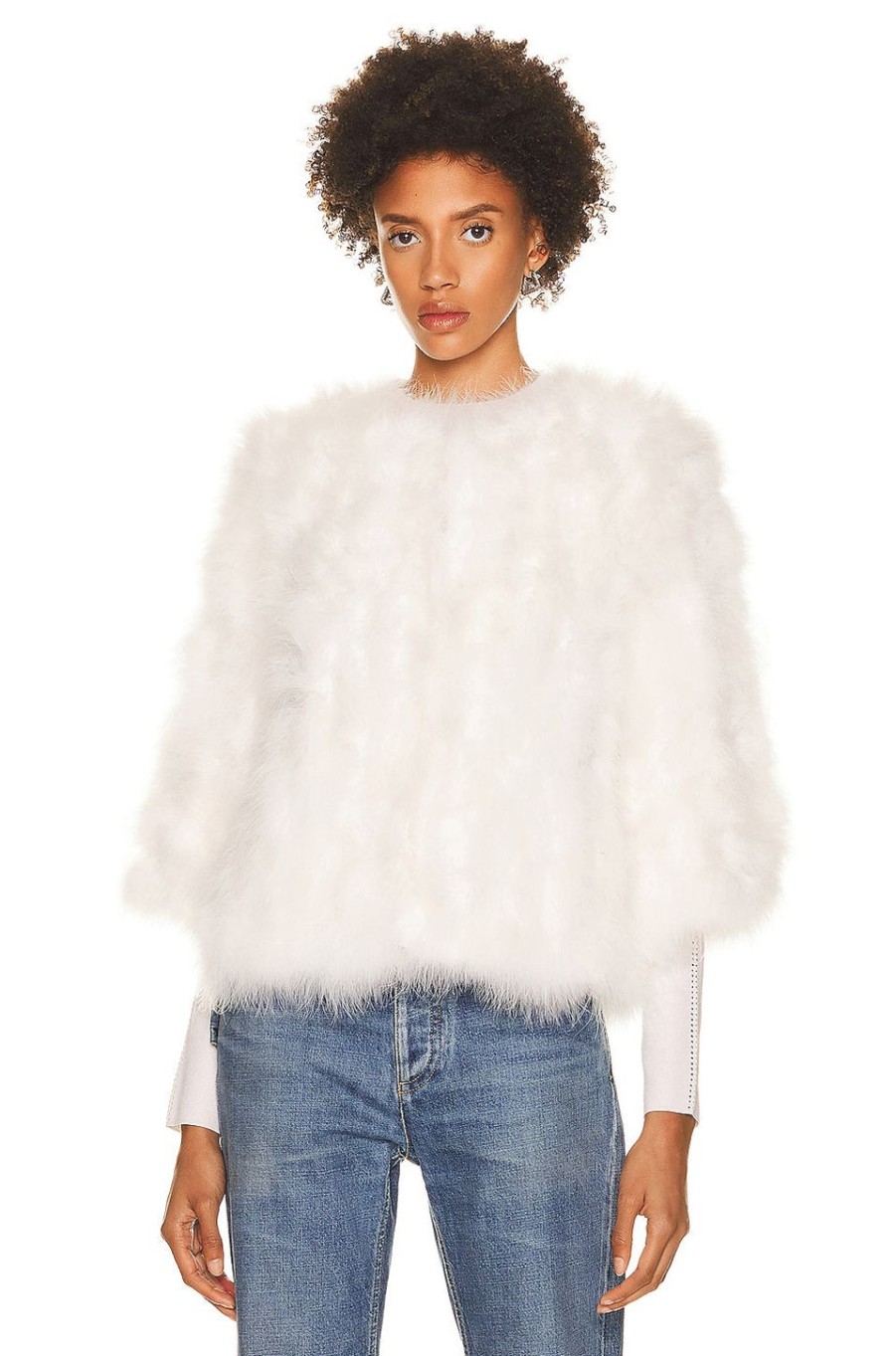 Women Yves Salomon Jackets & Coats | Feather Cropped Jacket Meringue