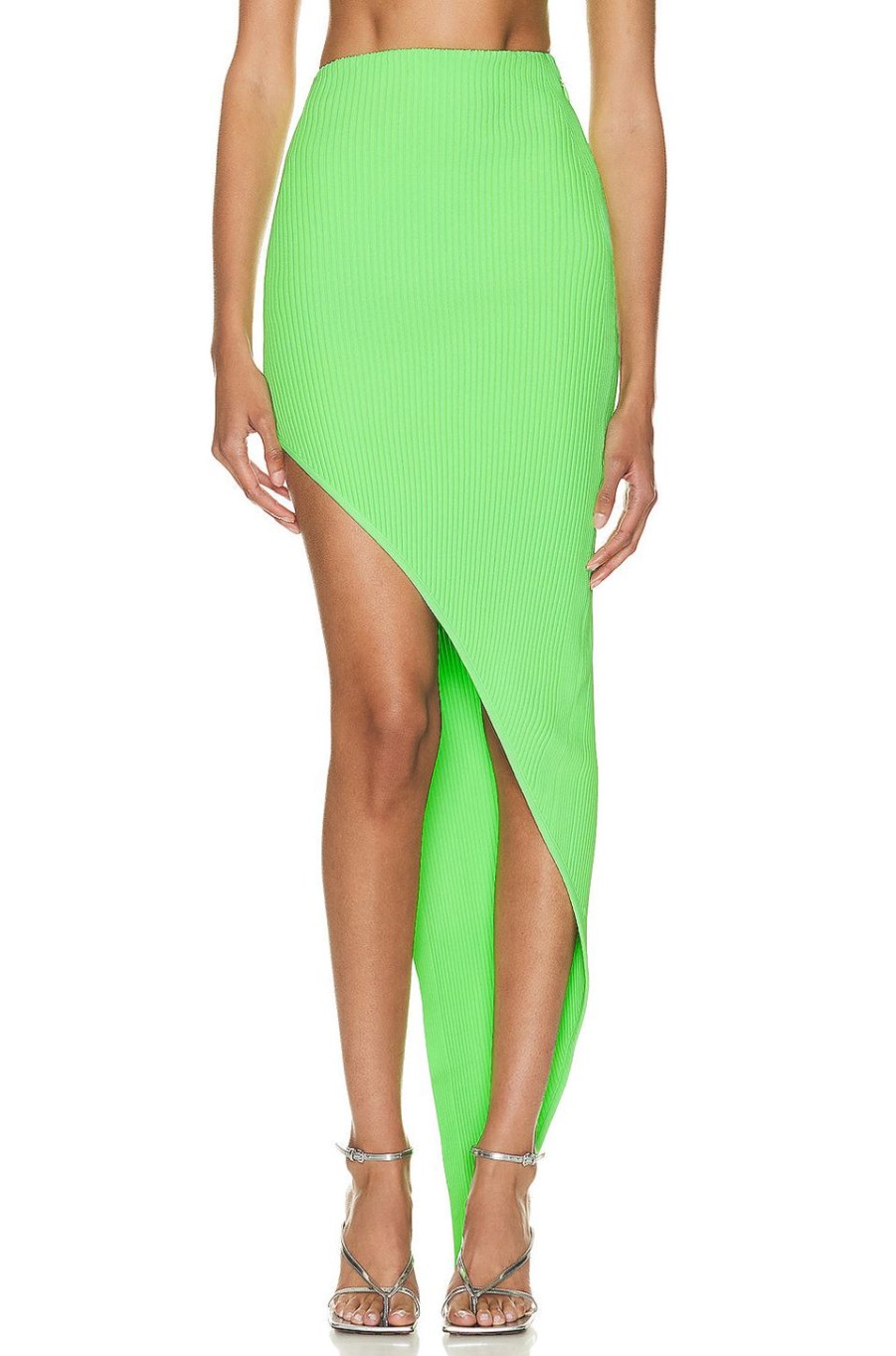 Women David Koma Skirts | Asymmetrical Hem Knit Skirt Neon Green