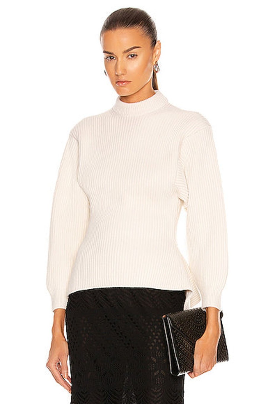 Women ALAÏA Sweaters & Knits | Fitted Sculpted Long Sleeve Sweater Ivoire