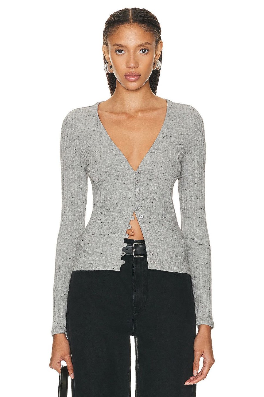 Women Enza Costa Sweaters & Knits | Long Sleeve V Cardigan Grey