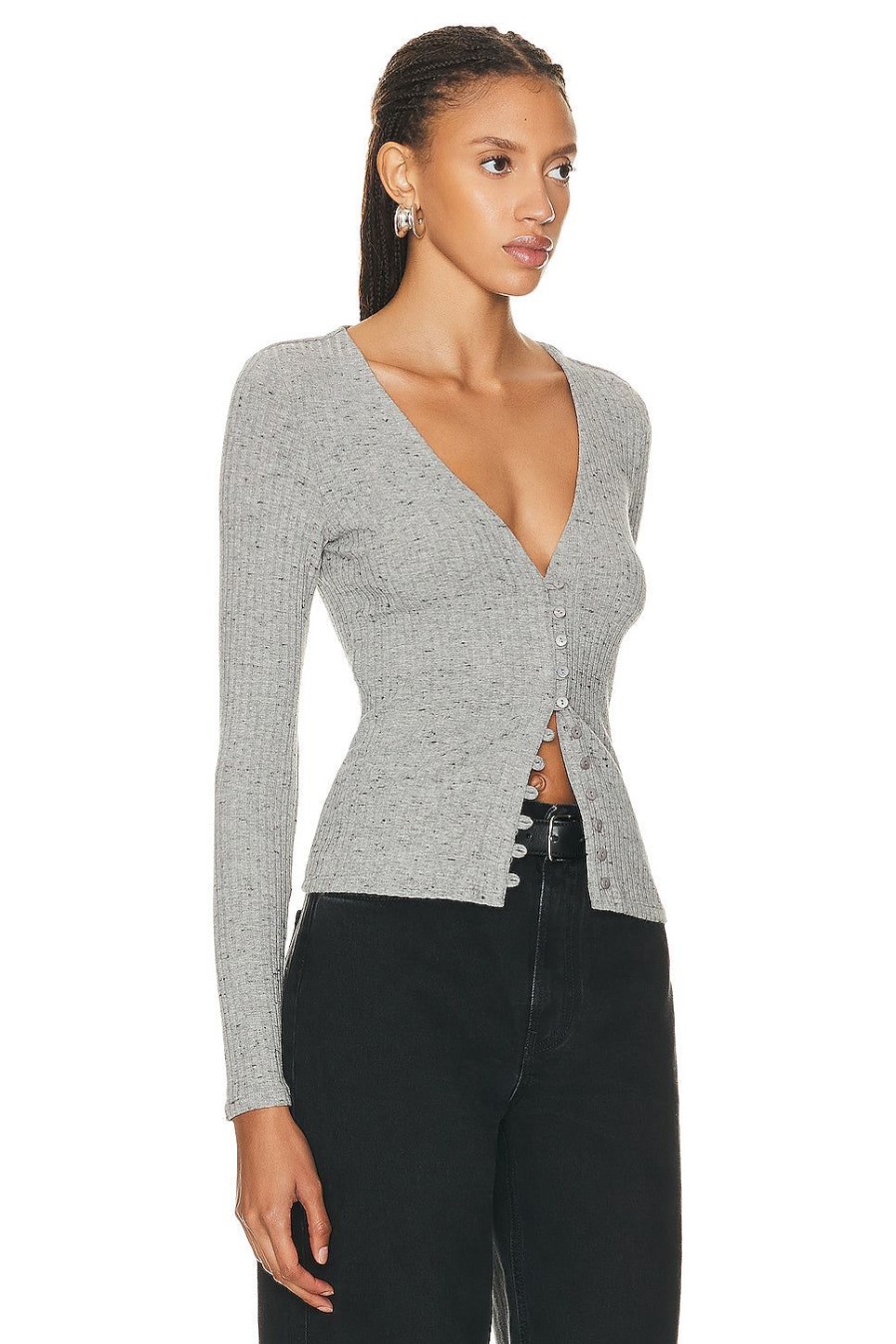 Women Enza Costa Sweaters & Knits | Long Sleeve V Cardigan Grey