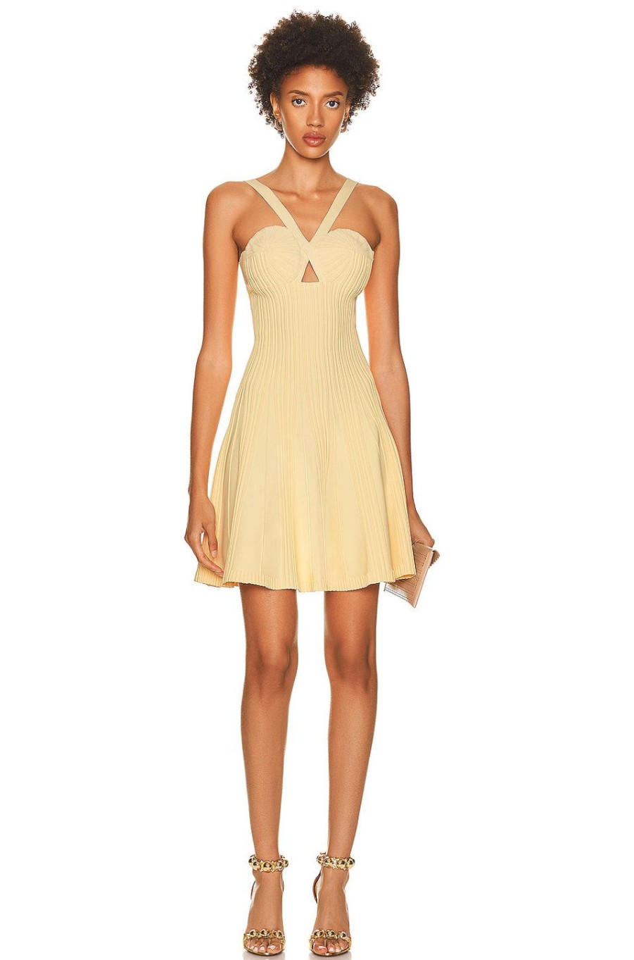 Women ALAÏA Dresses | Spiral Skater Jaune Pale