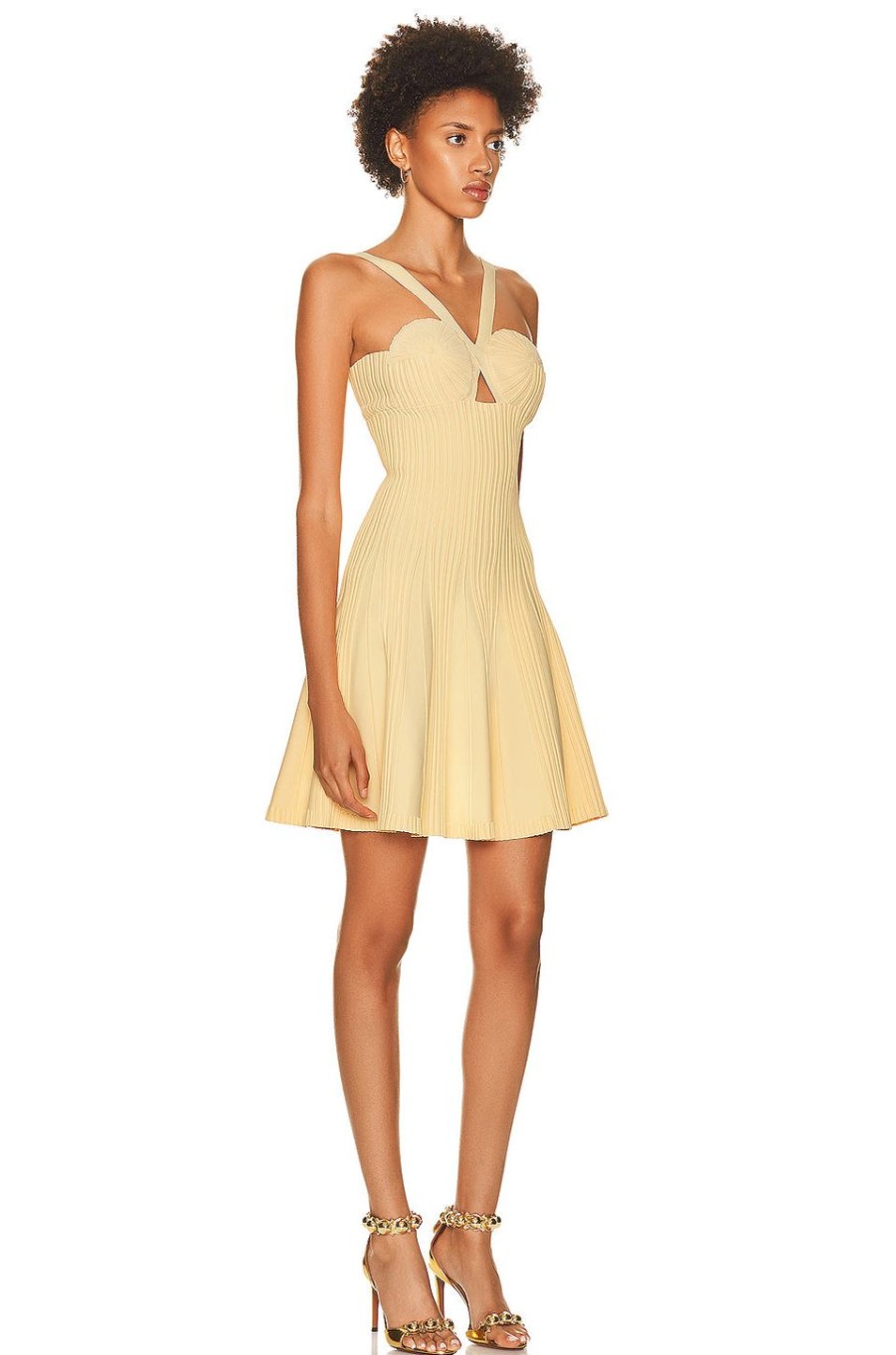 Women ALAÏA Dresses | Spiral Skater Jaune Pale