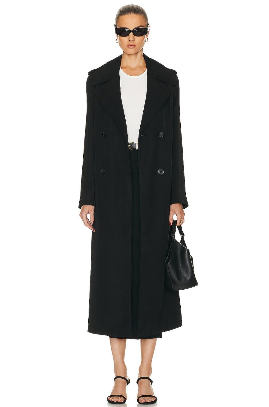 Women Toteme Jackets & Coats | Long Fluid Summer Coat Black