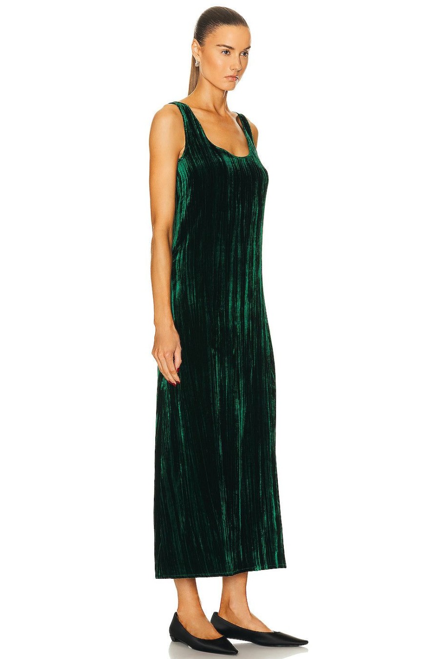 Women Enza Costa Dresses | Silk Textured Velvet Tank Dress Malachite