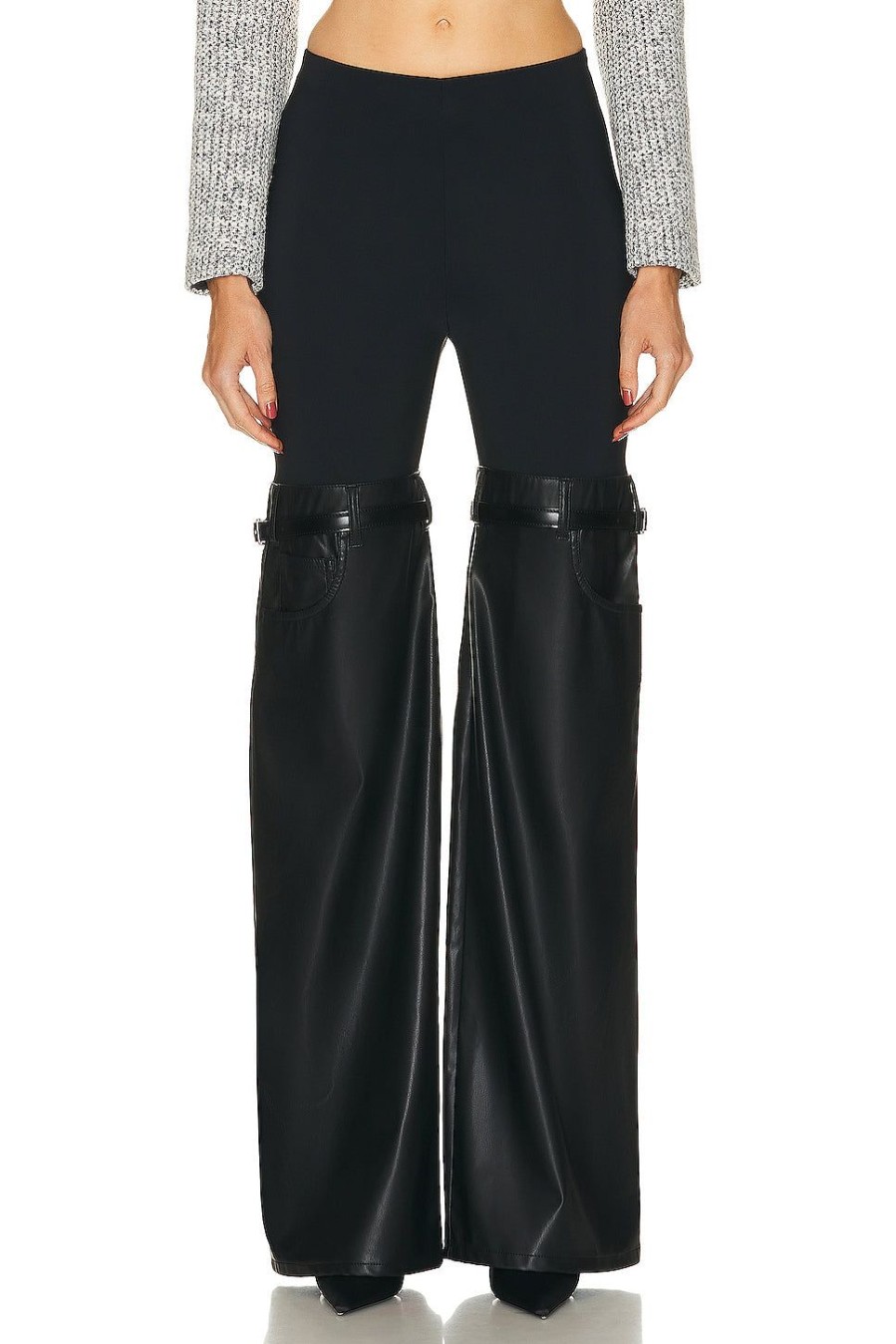 Women Coperni Pants | Hybrid Flare Faux Leather Trouser Black