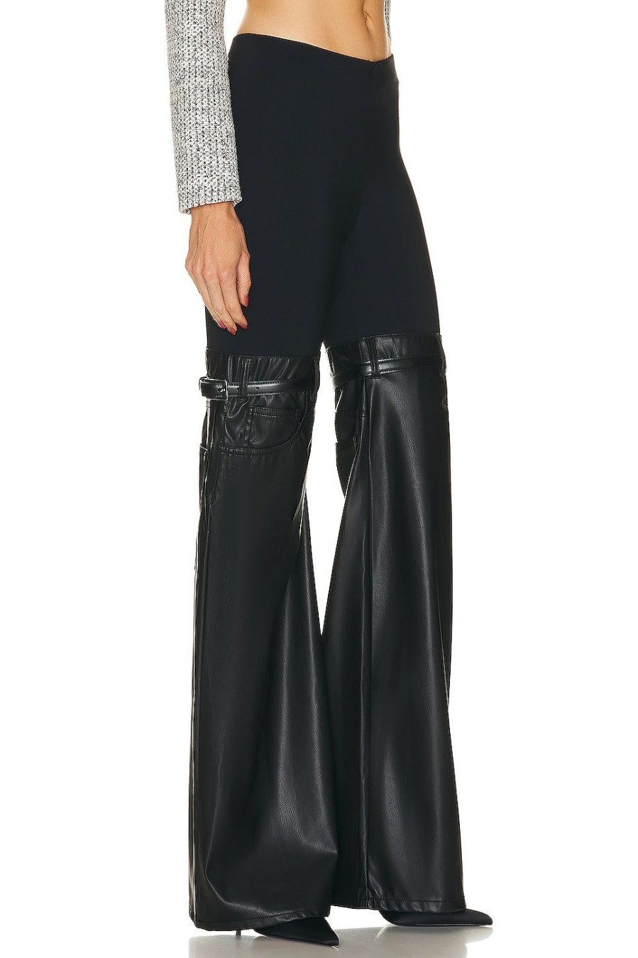 Women Coperni Pants | Hybrid Flare Faux Leather Trouser Black