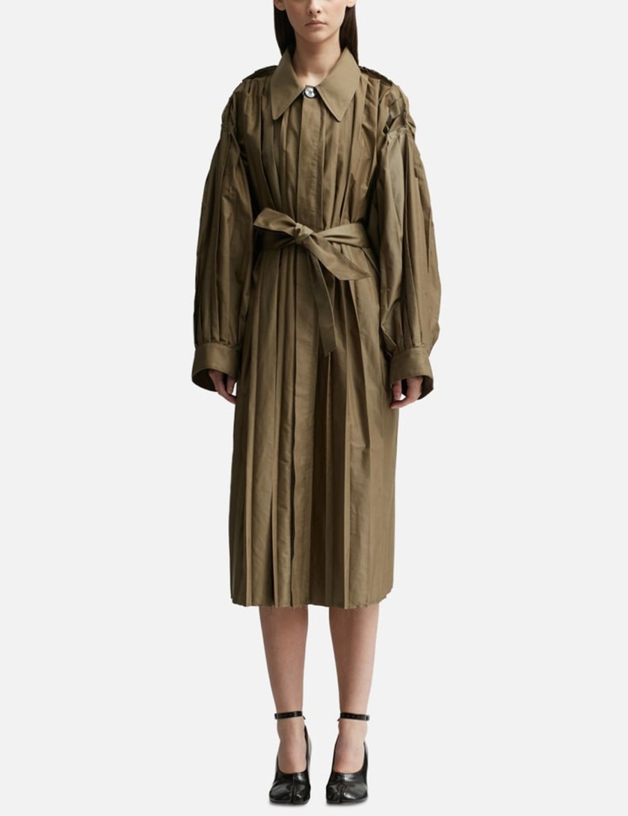 Women MM6 Maison Margiela Jackets & Coats | Pleated Trench Coat Green