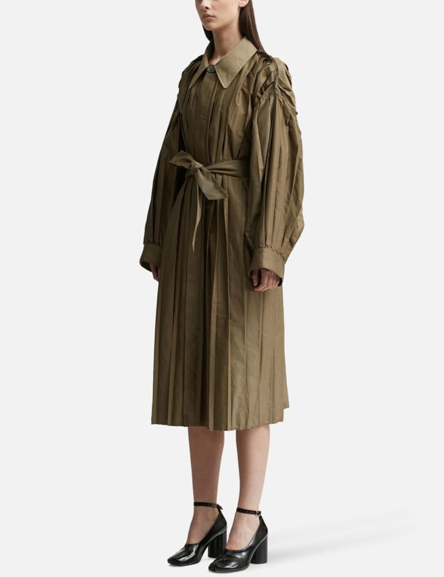 Women MM6 Maison Margiela Jackets & Coats | Pleated Trench Coat Green