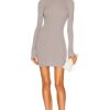 Women WARDROBE.NYC Dresses | Ribbed Long Sleeve Dress Mini Grey Marl