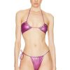 Women Monica Hansen Beachwear Tops | Galaxy Halter Bikini Top Pink Metallic