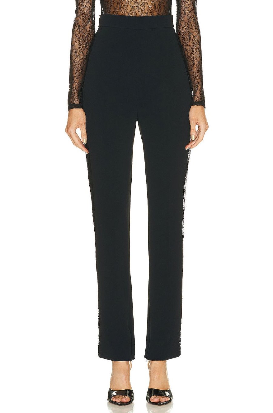 Women David Koma Pants | Lace Side Panel Skinny Pant Black