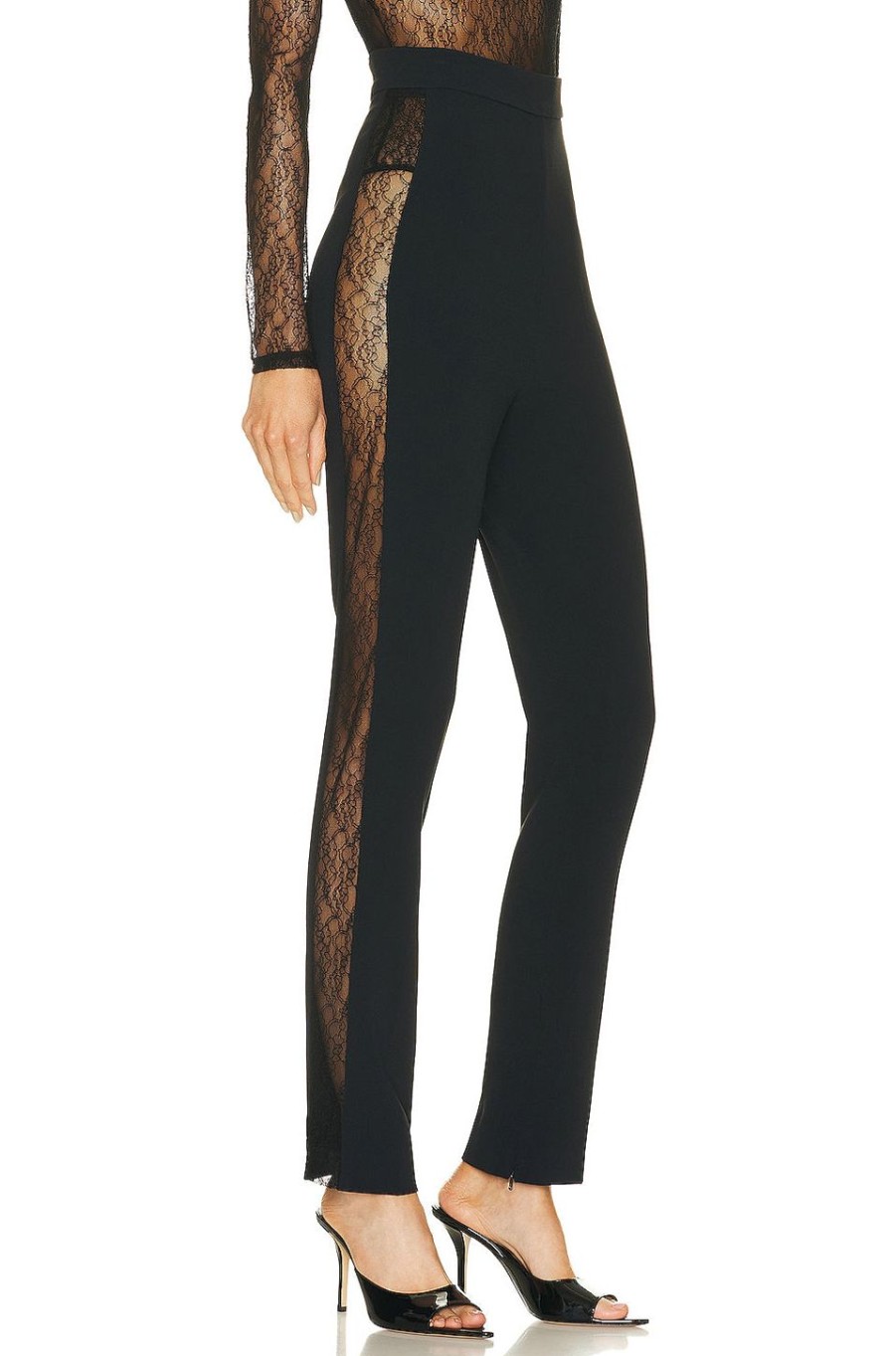 Women David Koma Pants | Lace Side Panel Skinny Pant Black