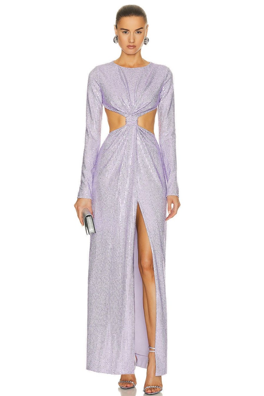 Women AREA Dresses | Crystal Embellished Front Knot Gown Lilac