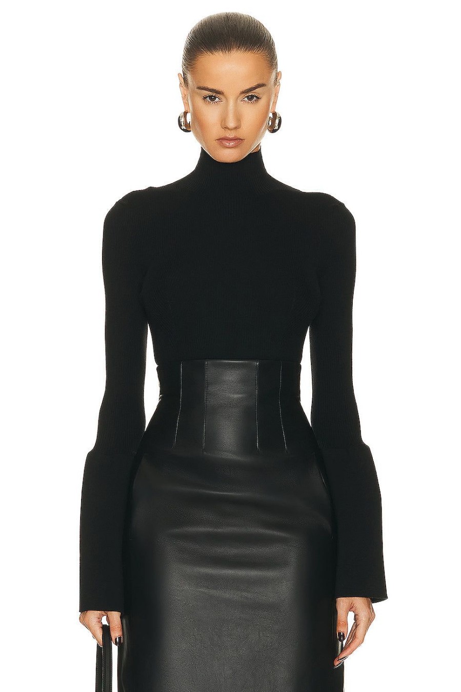 Women Chloe Sweaters & Knits | Turtleneck Flare Sleeve Top Black