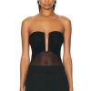 Women David Koma Tops | V Cut Corset Mesh Bodysuit Black