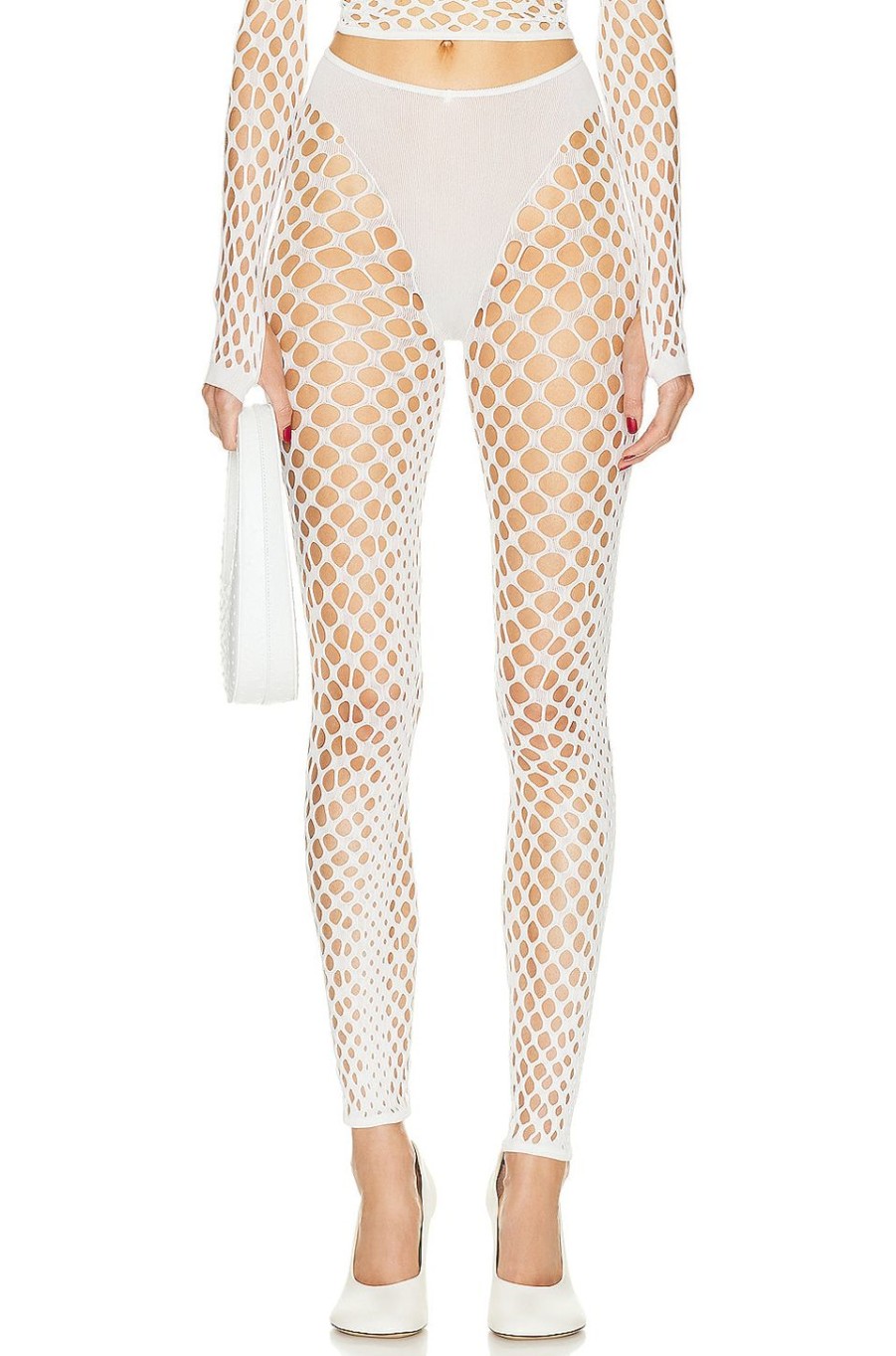 Women Jean Paul Gaultier Pants | Perforation Details Legging Ecru