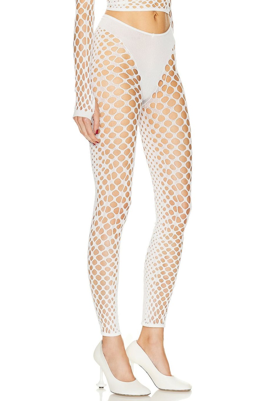 Women Jean Paul Gaultier Pants | Perforation Details Legging Ecru