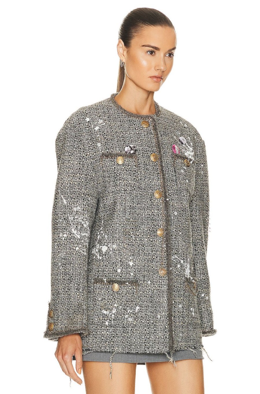 Women R13 Jackets & Coats | R13 Slouch Tweed Jacket Grey