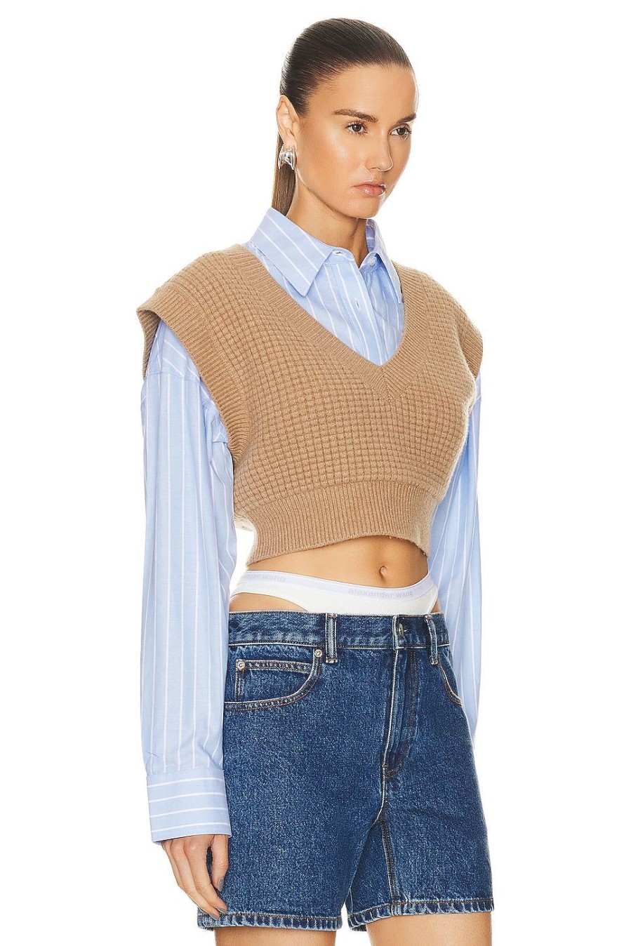 Women Alexander Wang Sweaters & Knits | V-Neck Waffle Vest Camel