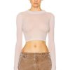 Women JOHN ELLIOTT Tops | Gauze Rib Long Sleeve Cropped Tee Putty