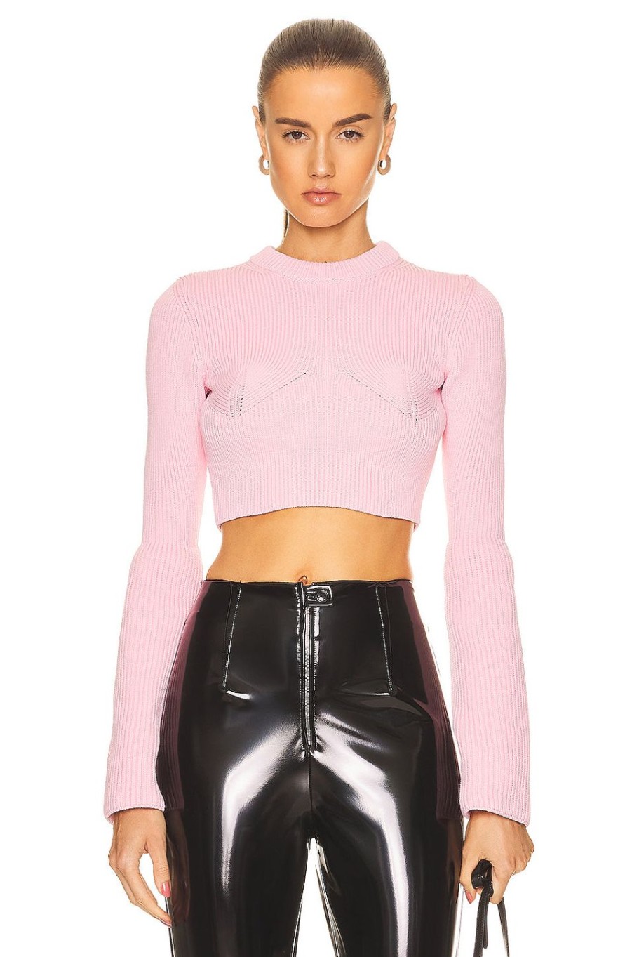 Women ALAÏA Sweaters & Knits | Detroit Crop Top Rose Clair