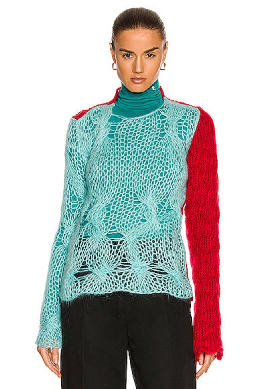 Women Raf Simons Sweaters & Knits | Cropped Tight Fit Knit Sweater Light Blue