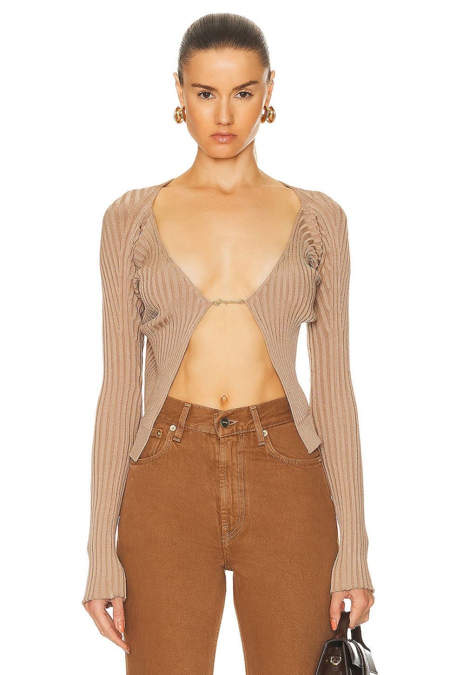 Women JACQUEMUS Sweaters & Knits | La Maille Pralu Longue Top Light Brown 2