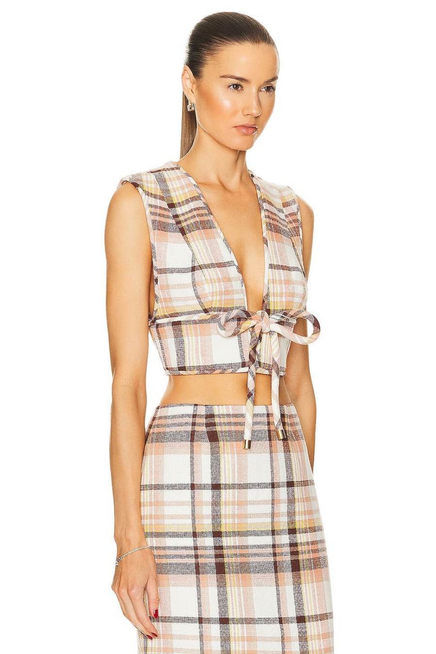 Women Zimmermann Tops | Matchmaker Check Bow Bodice Top Cream Check