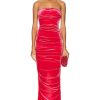 Women Alex Perry Dresses | Parkin Velvet Tucked Strapless Dress Red