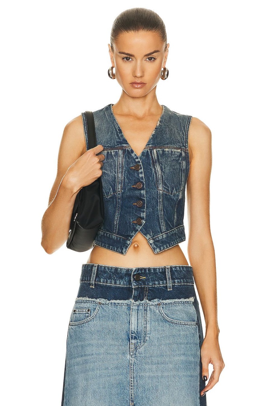 Women Stella McCartney Jackets & Coats | Cropped Vest Blue Vintage Denim