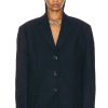 Women Acne Studios Jackets & Coats | Metallic Bonded Flannel Blazer Navy Blue