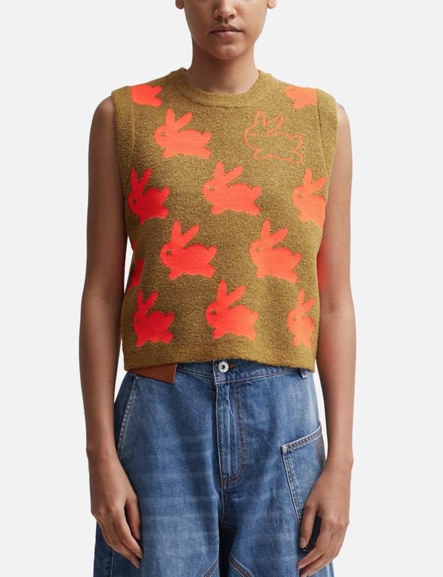 Women JW Anderson Sweaters & Knits | Bunny Jacquard Tank Top Orange