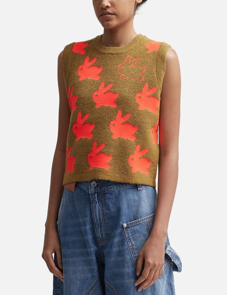 Women JW Anderson Sweaters & Knits | Bunny Jacquard Tank Top Orange