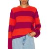 Women Guest In Residence Sweaters & Knits | Stripe Crew Sweater Magenta & Cherry