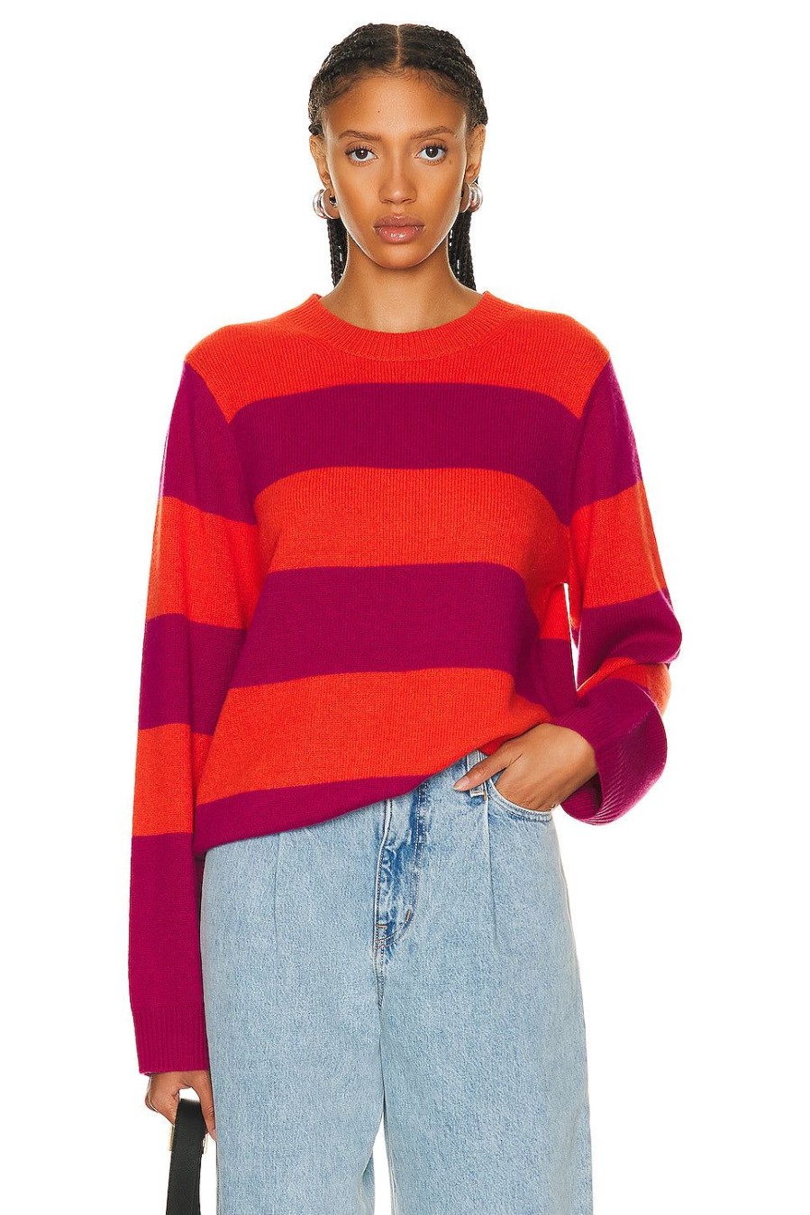 Women Guest In Residence Sweaters & Knits | Stripe Crew Sweater Magenta & Cherry