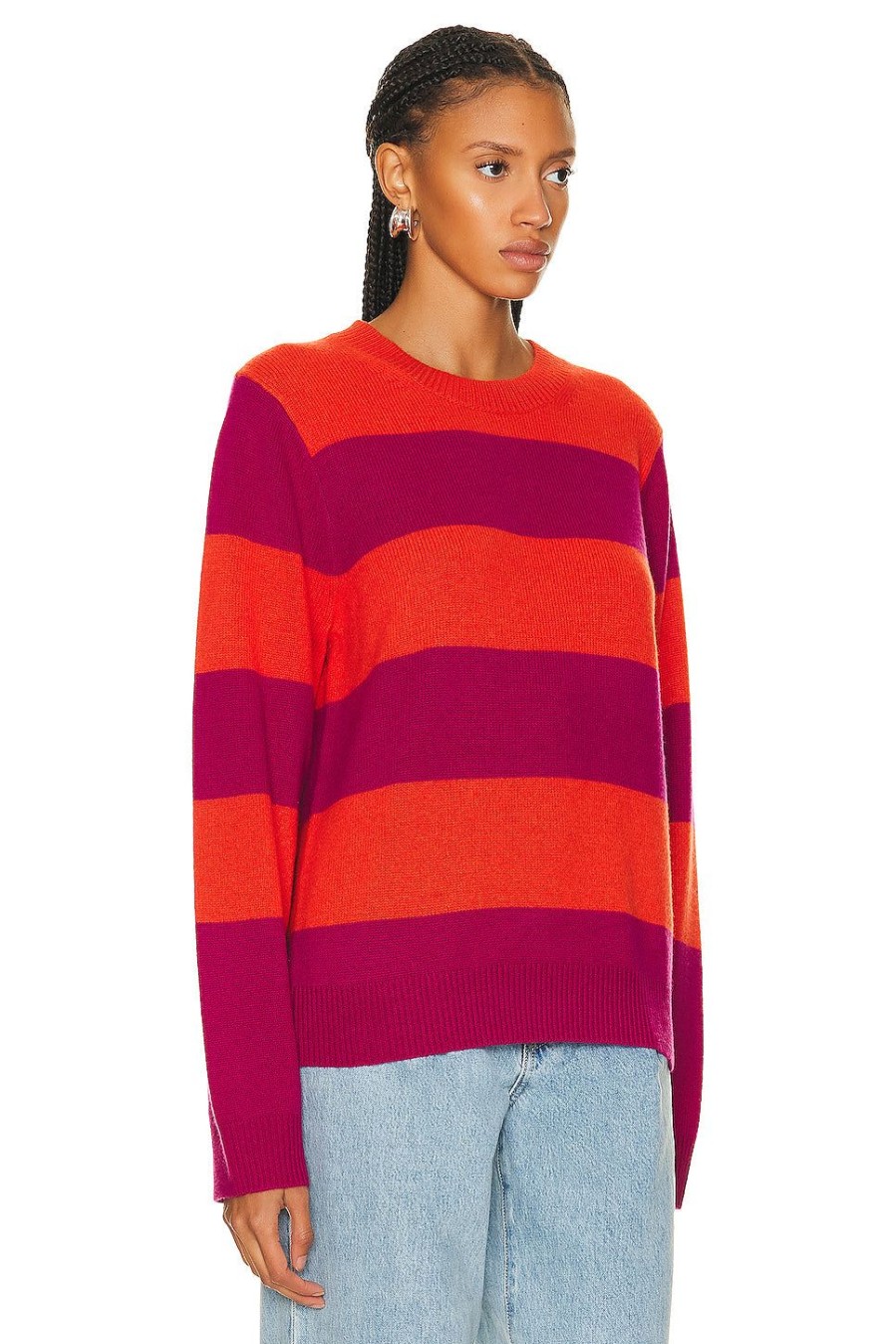 Women Guest In Residence Sweaters & Knits | Stripe Crew Sweater Magenta & Cherry