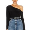 Women Norma Kamali Tops | Long Sleeve Drop Shoulder Bodysuit Black