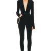 Women Norma Kamali Jumpsuits & Rompers | Long Sleeve Deep V Neck Catsuit Black