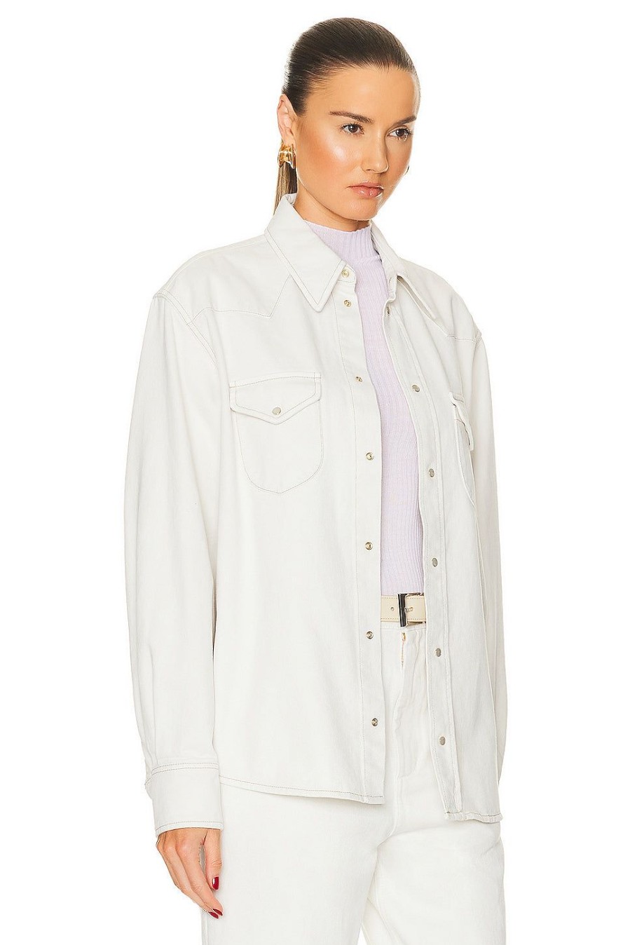 Women Bally Jackets & Coats | Button Down Shirt Bone 50