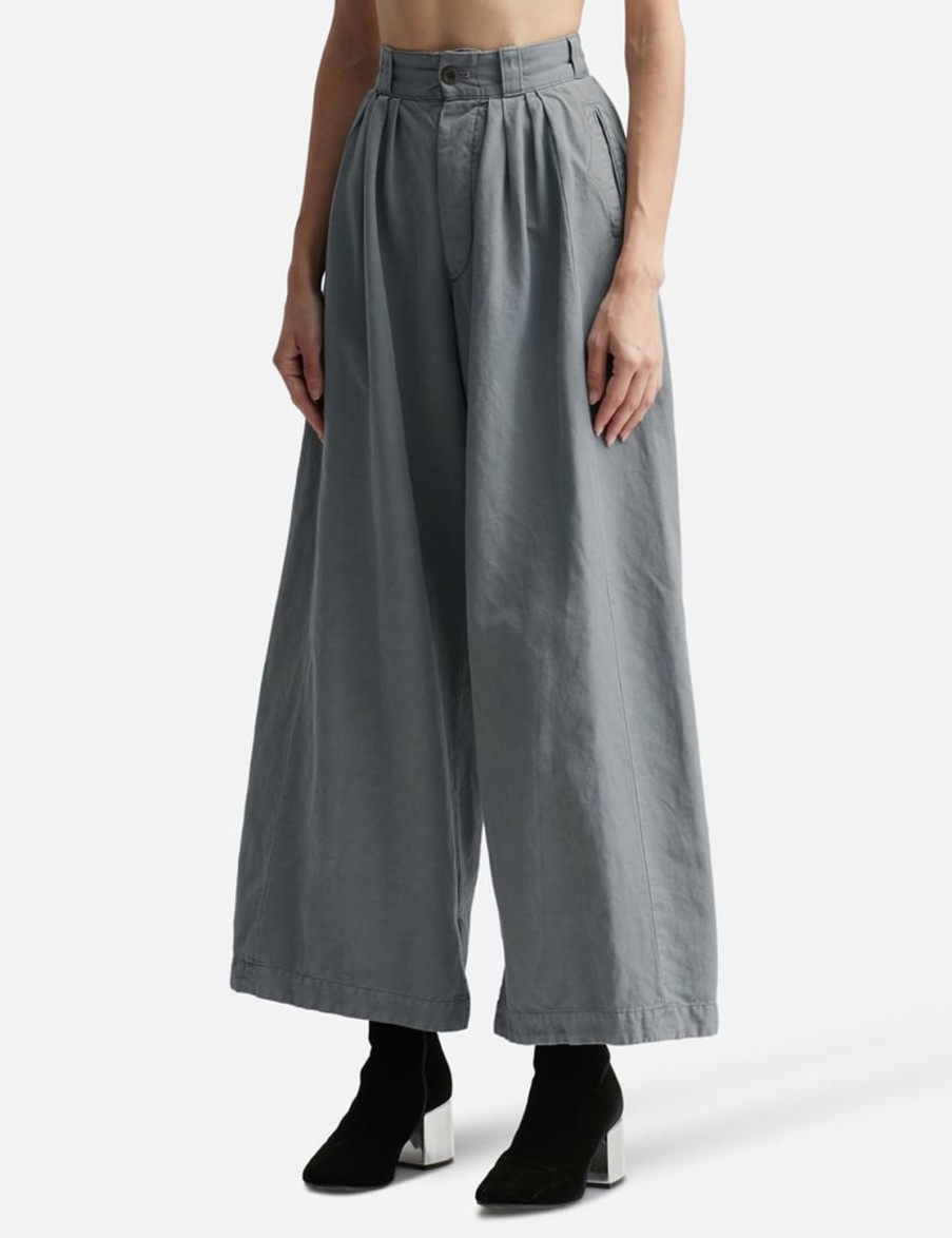 Women Maison Margiela Pants | Cotton Linen Canvas Trousers Blue