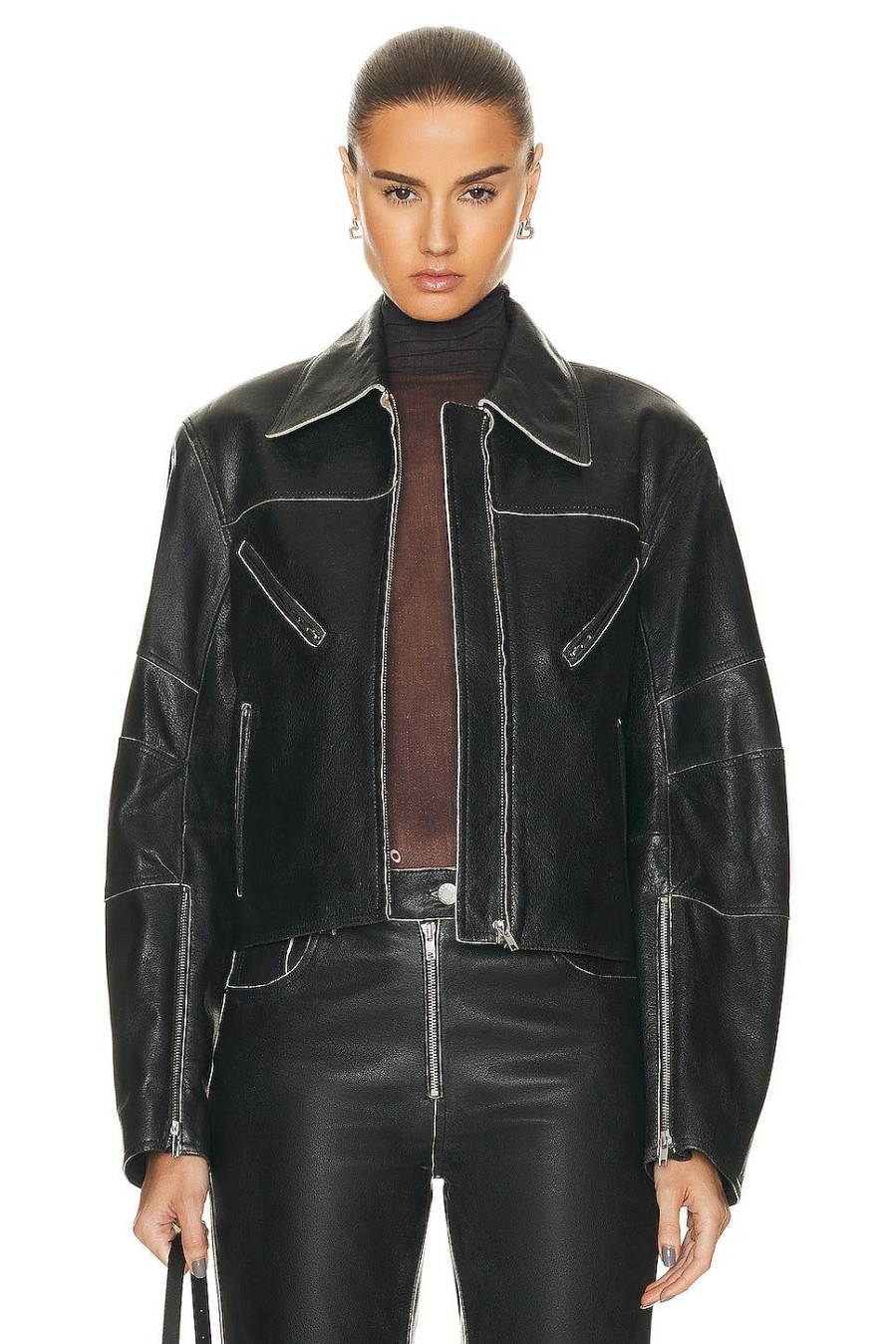 Women Helmut Lang Jackets & Coats | Leather Biker Jacket Black