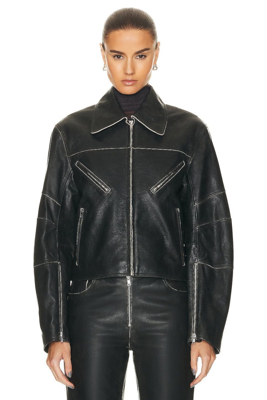 Women Helmut Lang Jackets & Coats | Leather Biker Jacket Black