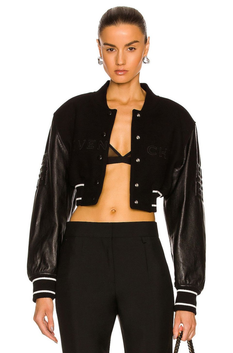 Women Givenchy Jackets & Coats | Cropped Varsity Jacket Black & White