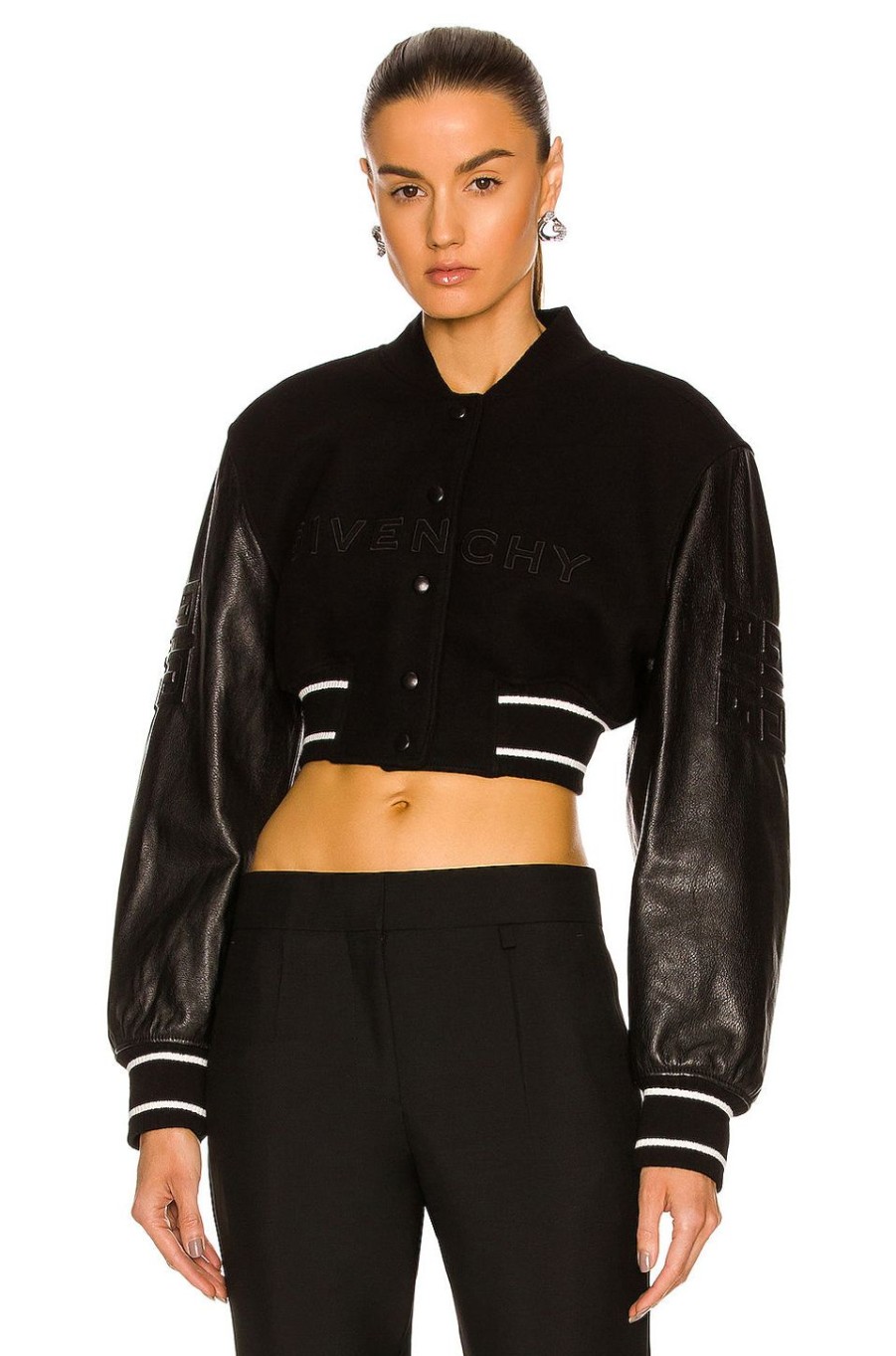 Women Givenchy Jackets & Coats | Cropped Varsity Jacket Black & White