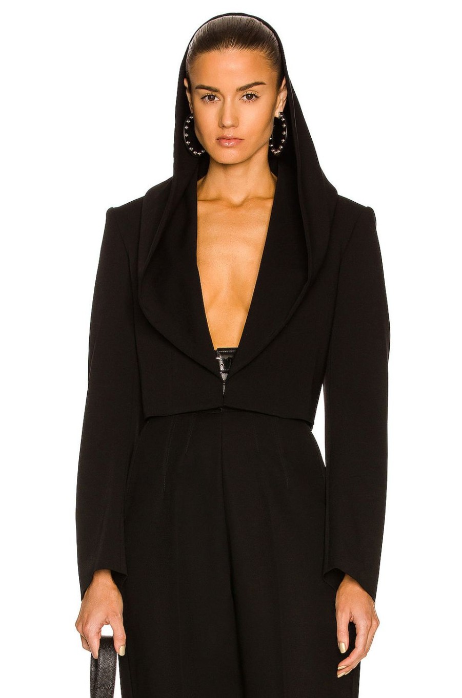 Women ALAÏA Jackets & Coats | Hooded Short Jacket Noir