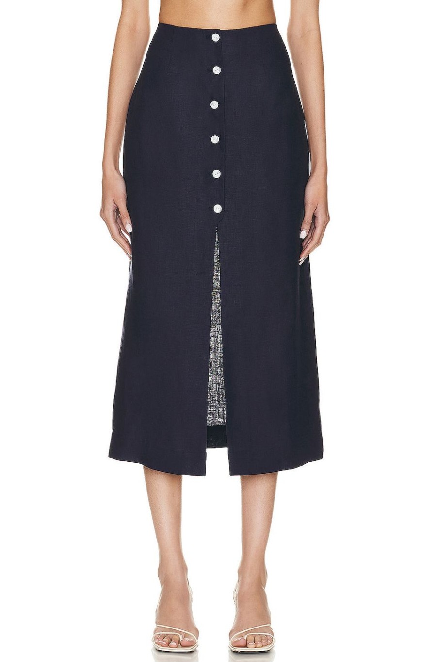 Women MATTHEW BRUCH Skirts | Button Front Midi Skirt Navy