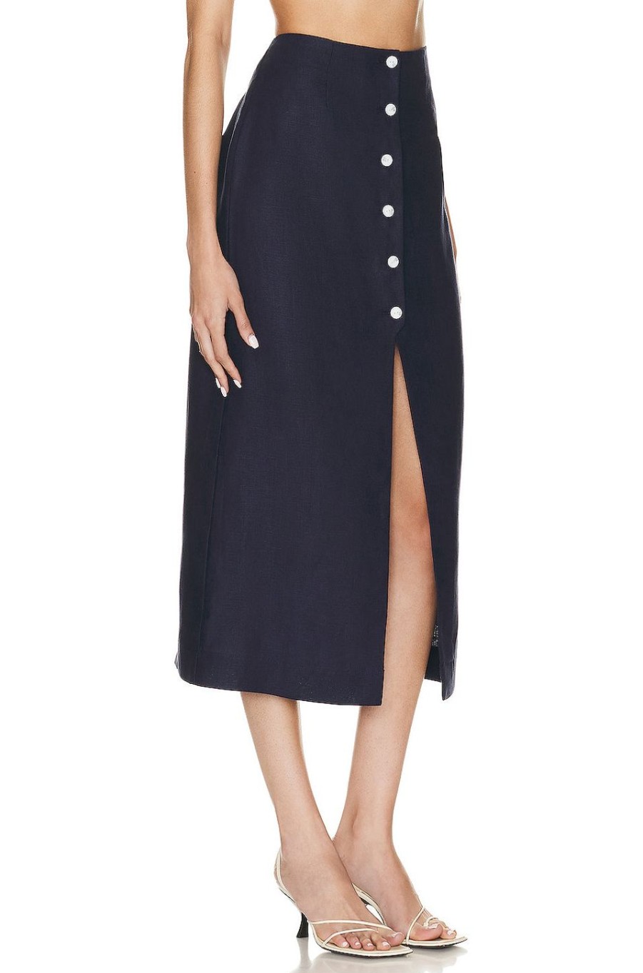 Women MATTHEW BRUCH Skirts | Button Front Midi Skirt Navy