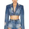 Women AREA Jackets & Coats | Denim Cropped Blazer Light Indigo